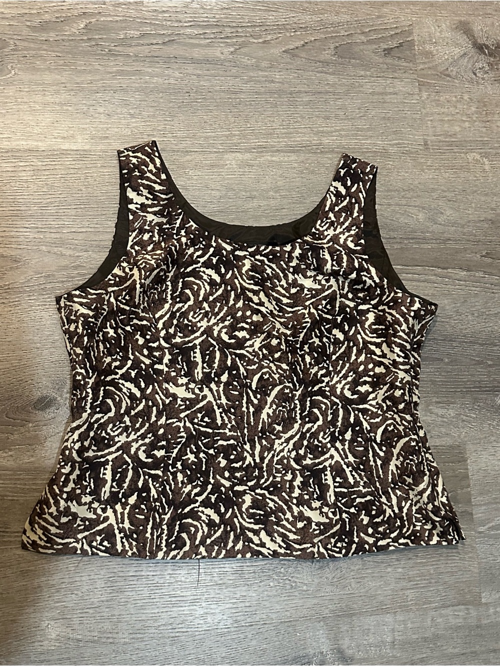 Kasper Women’s Size 16 Abstract Print Sleeveless Blouse Top Brown Black Cream